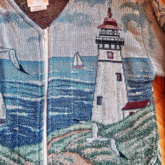 Vintage Art Unlimited Coastal Lighthouse Full-Zip Sweater Size M - Picture 4 of 14